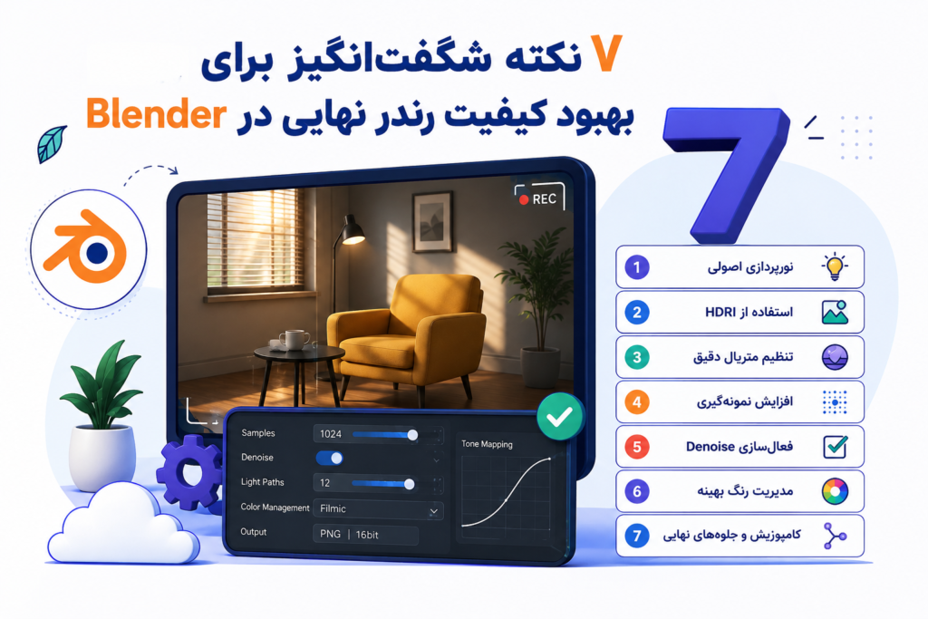 آموزش بهترین تنظیمات رندر در Blender (راهنمای کامل 2026) 2 آموزش بهترین تنظیمات رندر در Blender (راهنمای کامل 2026)